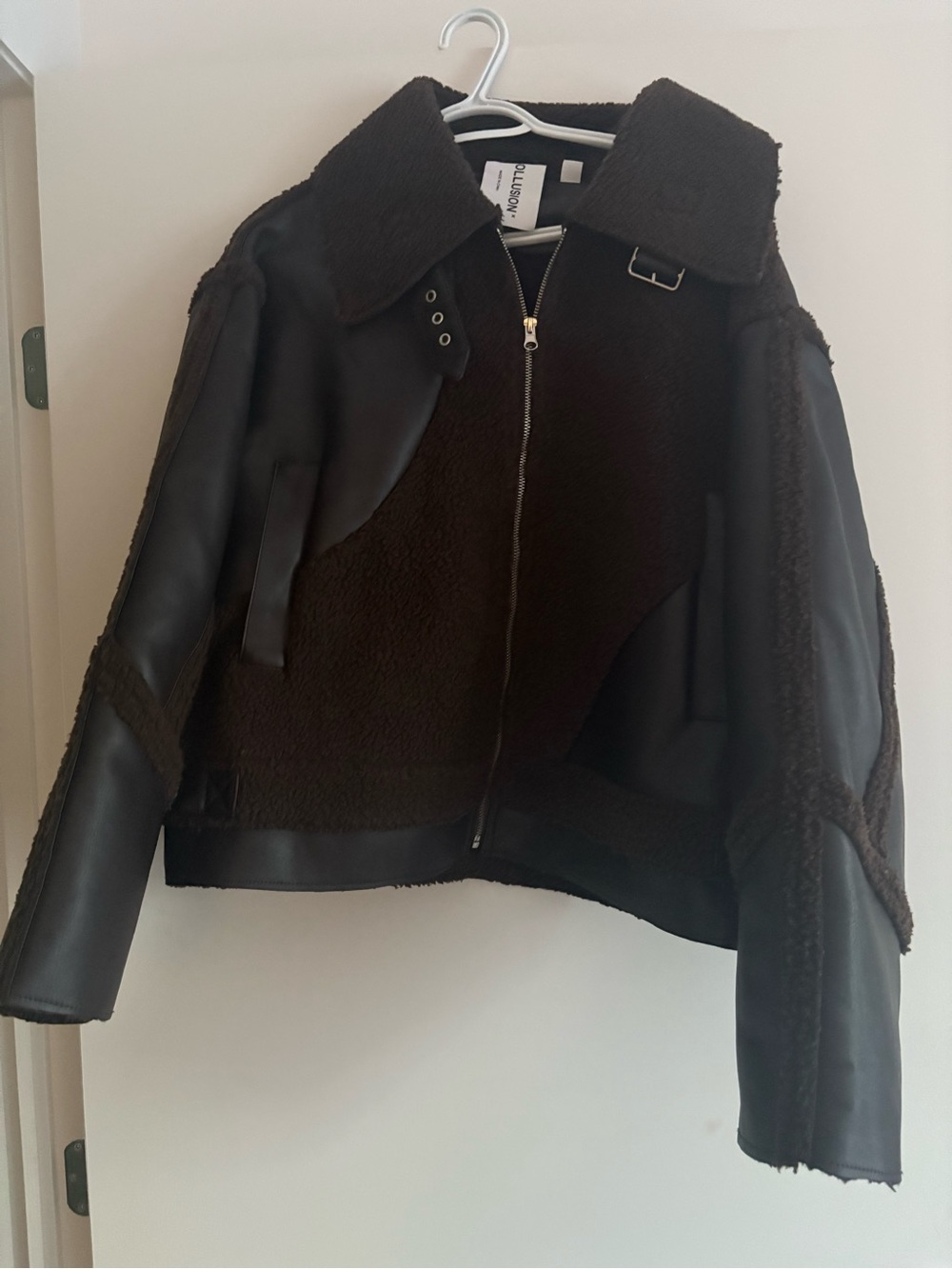 ASOS Dark Brown Faux-Shearling & Faux-Leather Aviator Jacket